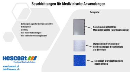 Beschichtungen Medizinaltechnik, biokompatibel, sterilisationsfest, Fluor freie Medizinal Beschichtungen