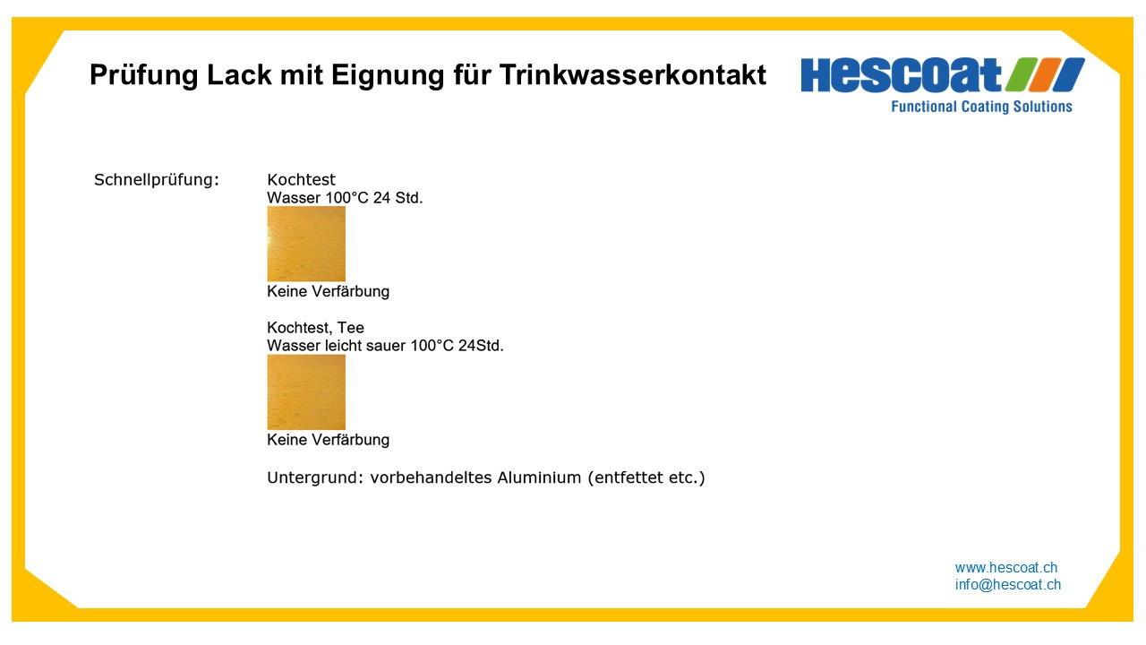 Prüfungen Lacke mit Eignung für Trinkwasser und Lebensmittel